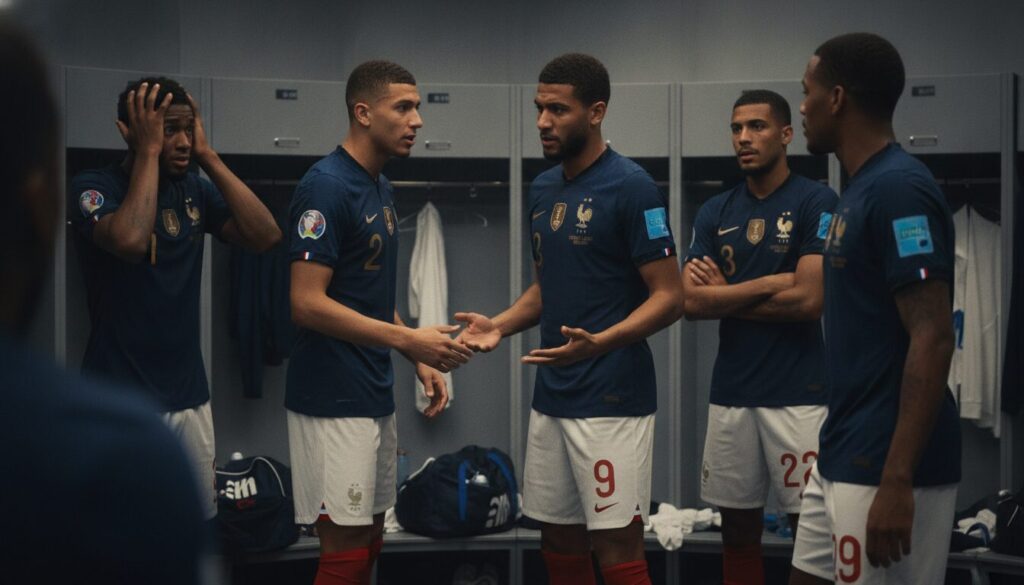 un joueur de l'équipe de france suscite la controverse après un discours jugé 'déplacé' dans les vestiaires, alimentant les tensions en coulisses avant un match crucial.