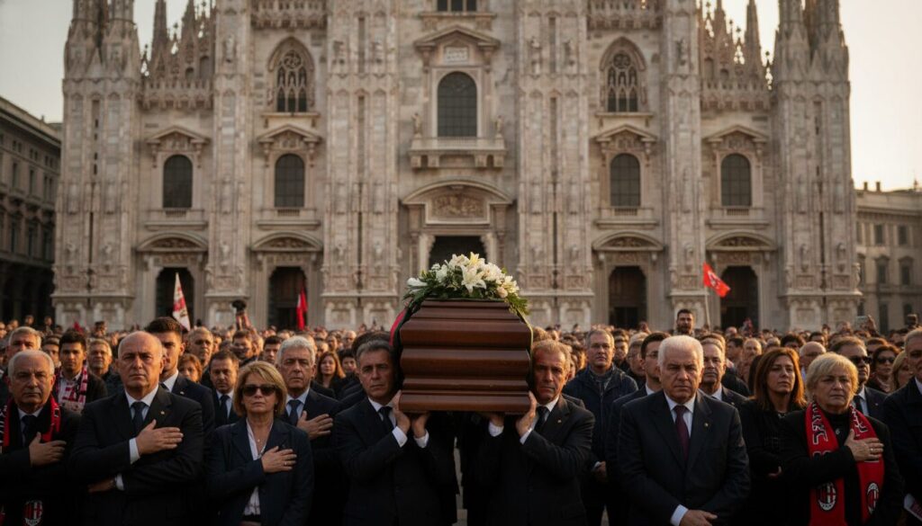les fans milanais rendent un hommage émouvant à franco baresi lors de son entrée solennelle dans la basilique de milan, célébrant la légende du football avec émotion et respect.