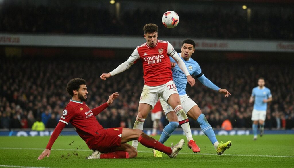 suivez le duel intense en premier league entre arsenal, manchester city et liverpool, qui s'affrontent pour décrocher le titre tant convoité cette saison.