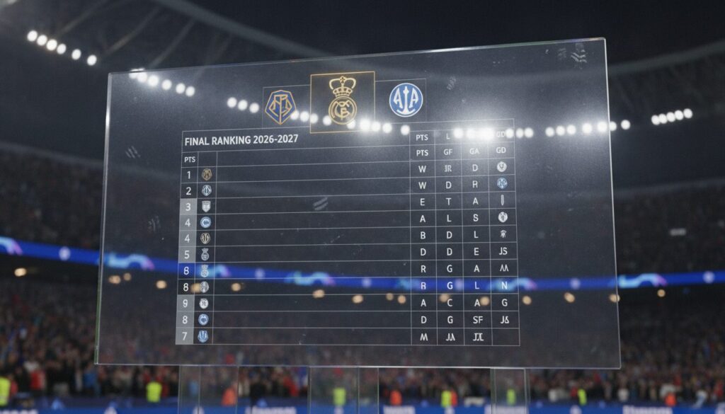 découvrez le tableau complet du classement final de la ligue des champions 2026-2027 avec toutes les équipes, résultats et statistiques détaillées de la compétition.