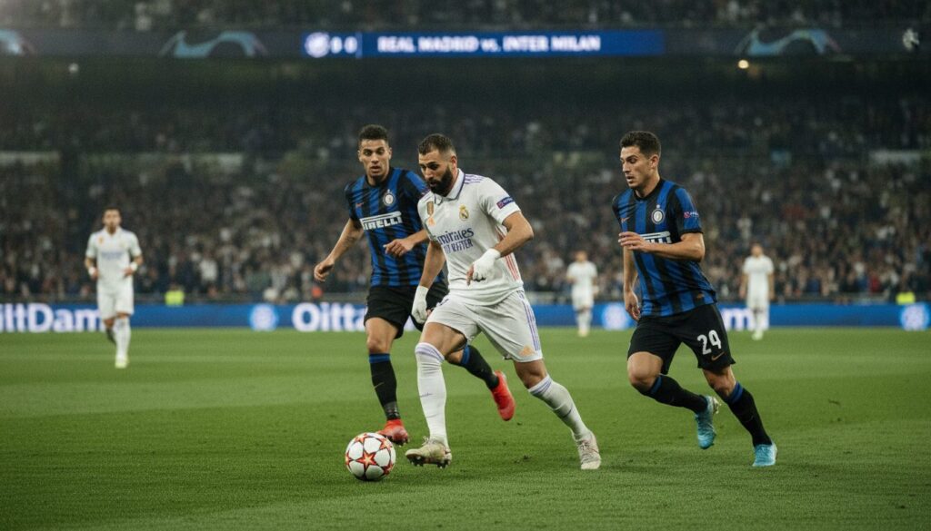 suivez en direct le match real madrid vs inter milan, le duel phare de l'ouverture de la ligue des champions, avec des mises à jour minute par minute pour ne rien manquer de l'action.
