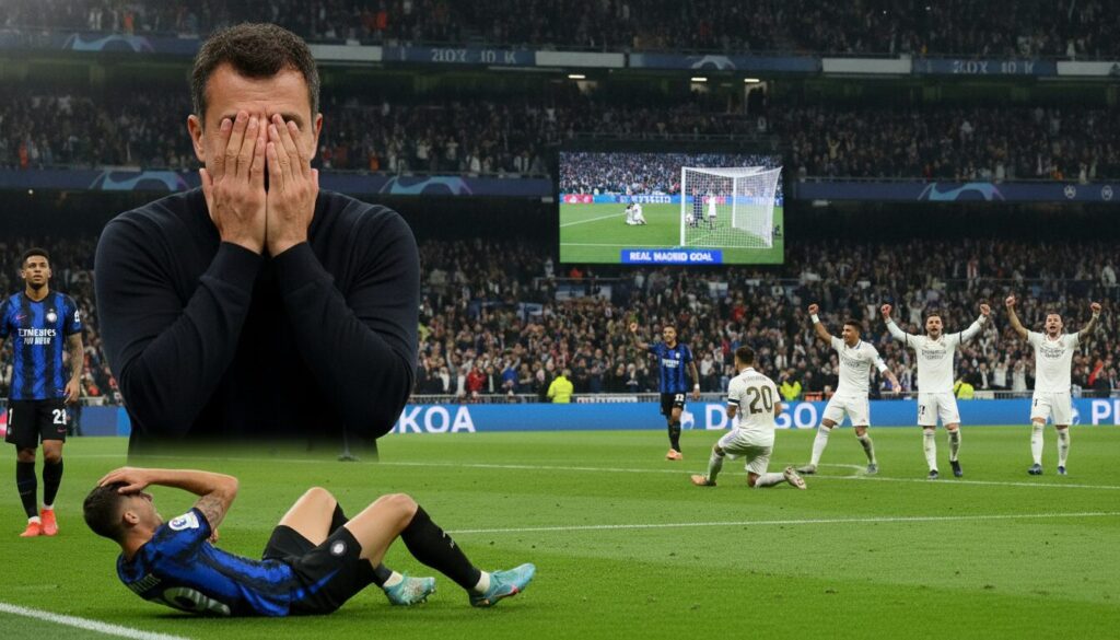 l'inter en difficulté face au real madrid : martinez et la défense concèdent deux buts, permettant au real d'en tirer un large avantage.