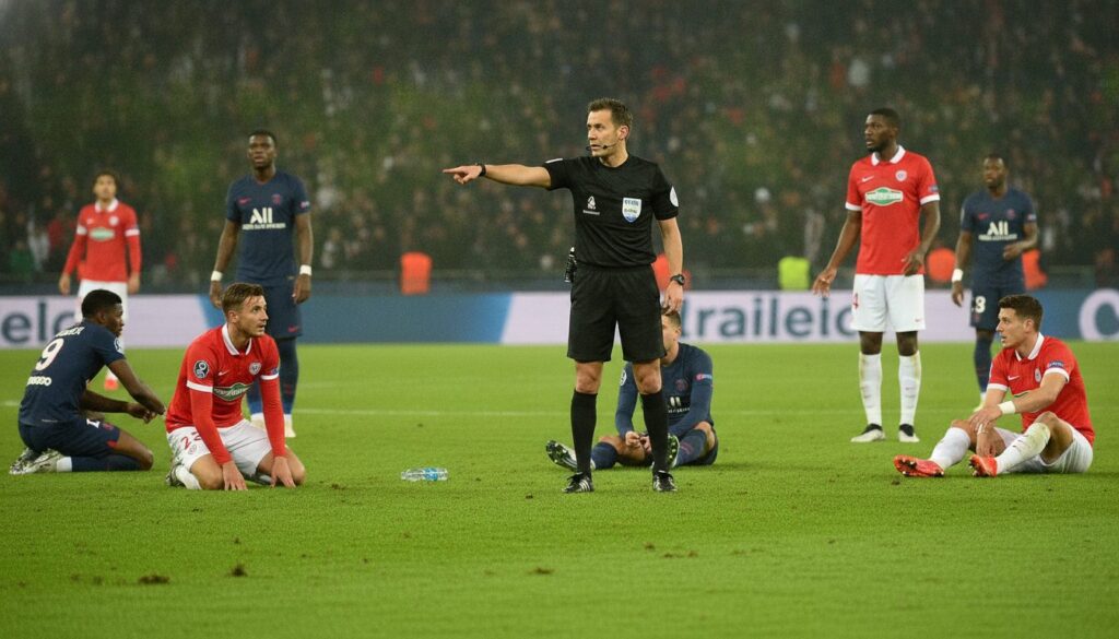 revivez le match lille osc - psg marqué par une décision controversée : l’arbitre menace d’ajouter du temps de jeu si les joueurs ne se lèvent pas. analyse et réactions.