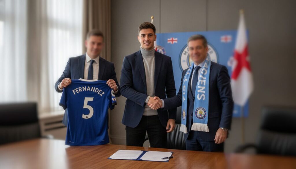 manchester city aurait finalisé un accord avec chelsea pour le transfert du joueur enzo fernández, marquant un mouvement clé dans le mercato.